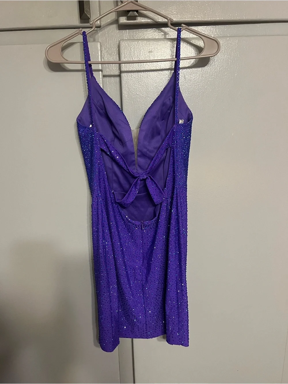 Electric Purple Sequin Spaghetti Strap Prom Dress